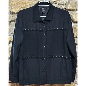 Women’s Vintage Black Embellished Evr Knit Fringe Silk Multi Texture Jacket Size